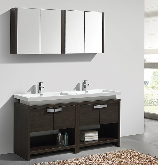 bathroom vanity, built-in cast-polymer dual washbasins, built-in drawers, soft-close drawers, matching dual mirrors
