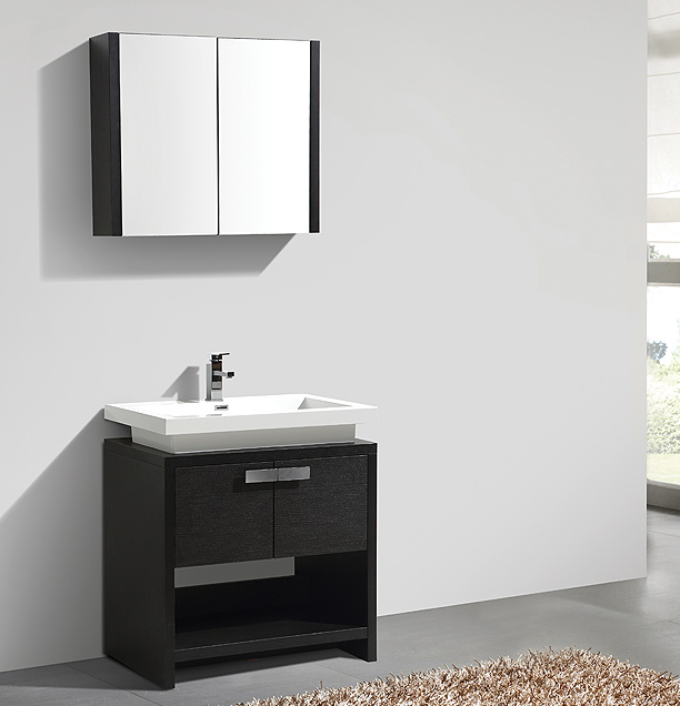 bathroom vanity, built-in cast-polymer washbasin, built-in drawers, soft-close drawers, matching mirror
