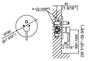 34-200-CR, Concealed shower/bath mixer with on line diverter Pressure Balanced, Shower Valve