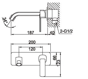 36-199-CR, Single Lever Concealed Washbasin Mixer, Wall Lavatory