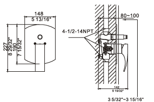 36-200-CR, Concealed shower/bath mixer with on line diverter Pressure Balanced, Shower Valve