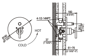 38-200R-CR, Concealed shower/bath mixer with on line diverter Pressure Balanced, Shower Valve