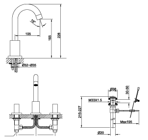38 211-CR, Double Handle 3 Hole Lavatory Faucet, Lavatory
