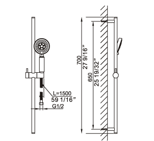 SR-34-CR, Sliding Rail with handshower and hose, 3400 Series Shower Rail