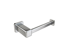 Polished chrome toilet paper holder with concealed square surface mounting and lifetime warranty.