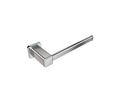 Polished chrome toilet paper holder with square concealed surface mounting and lifetime warranty.