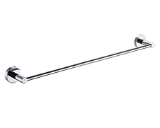 Narrow tubular design polished chrome single towel bar with concealed circular surface mounting and lifetime warranty that comes in both 18 and 24 inch models.