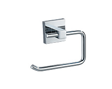 Polished chrome toilet paper holder with circular concealed surface mounting and lifetime warranty.