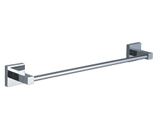Polished chrome single towel bar with concealed square surface mounting and lifetime warranty that comes in both 18 and 24 inch models.