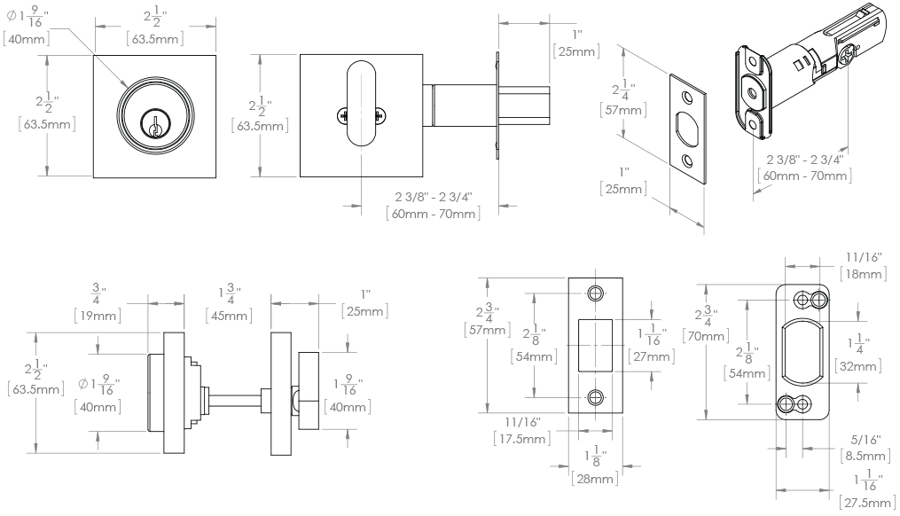 T350 Series rendering, T350 / T351 Square Deadbolt rendering