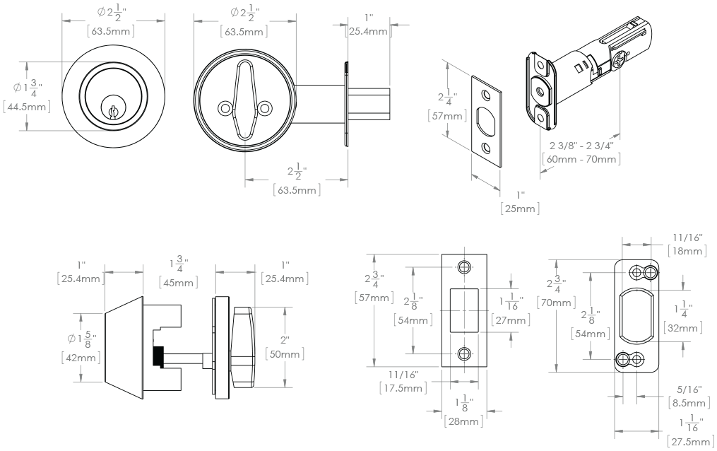 T350 Series rendering, T350RDUL / T351RDUL Deadbolt rendering